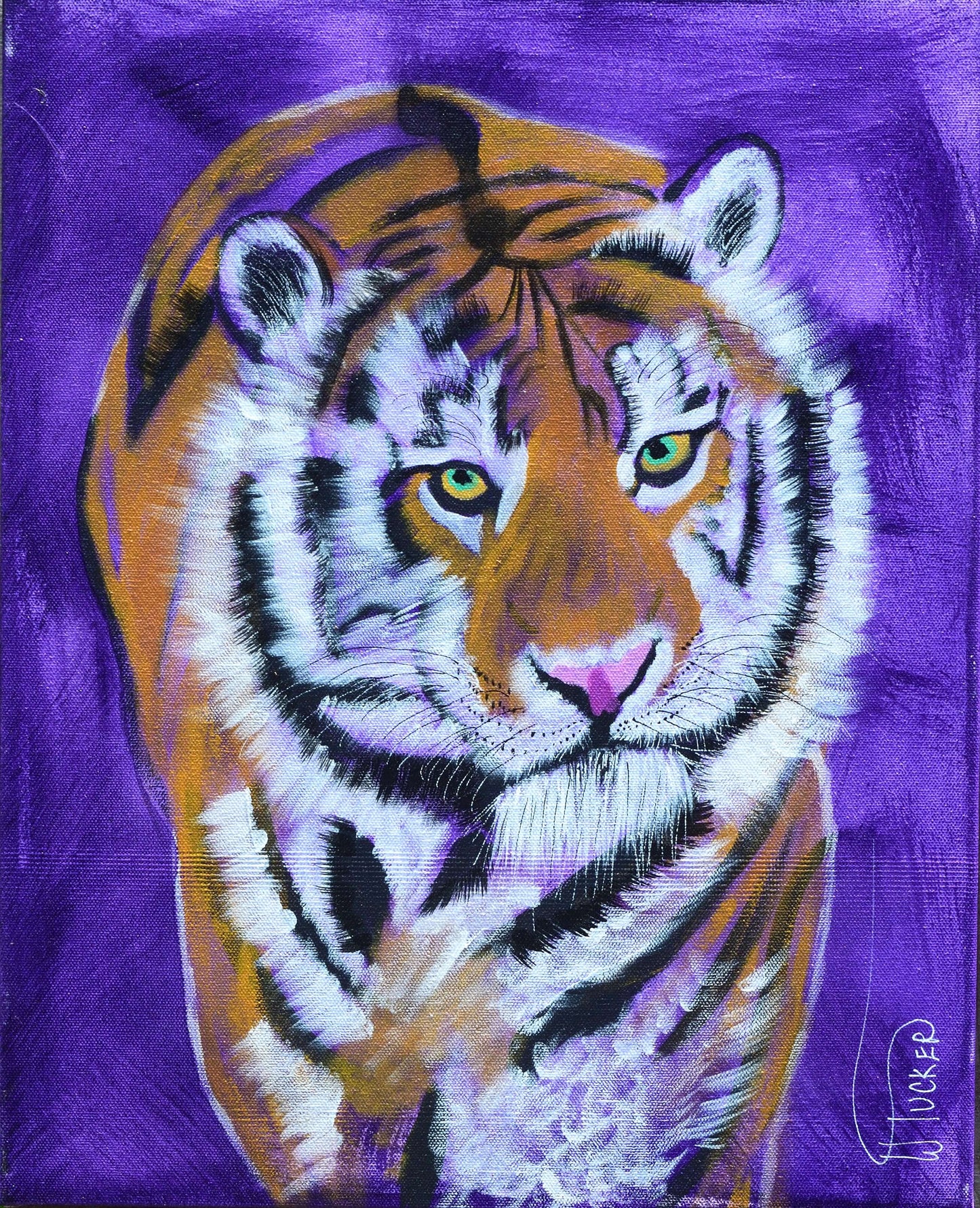 LSU tiger painting for sale Wild Things Collection by William Tucker Art vibrant purple background