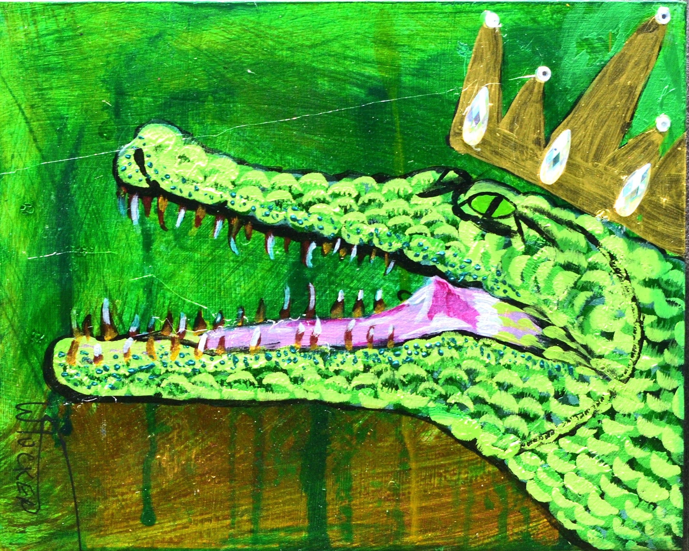 絵画 Crocodile Original Alligator Painting - Verde Gator Coastal Collection