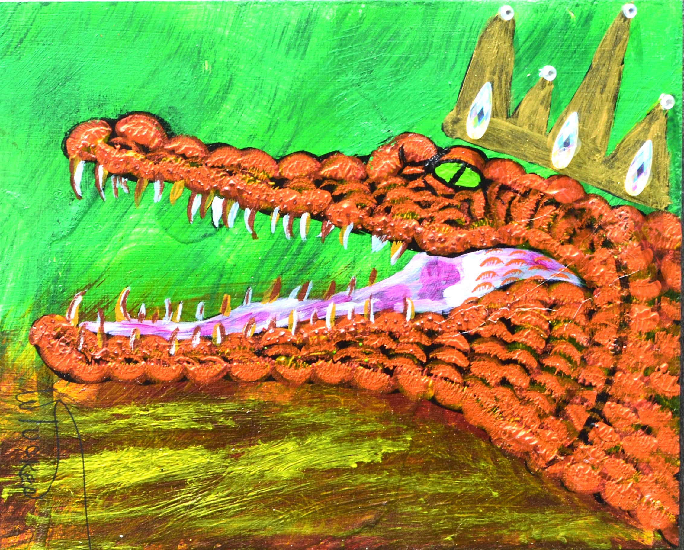 Original Alligator Painting - Verde Gator Coastal Collection