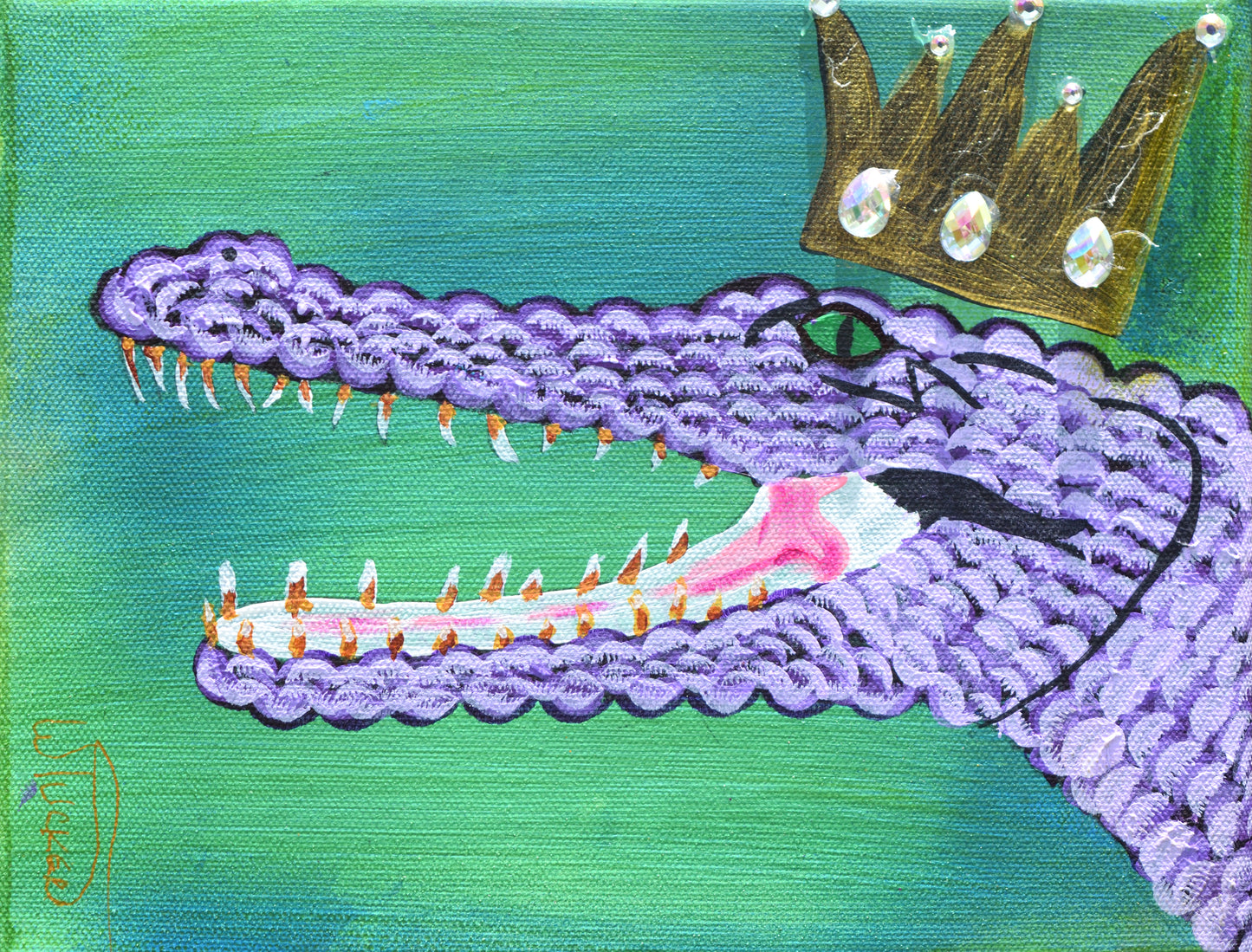 Original Acrylic Alligator Painting by William Tucker Art - Purple Gator