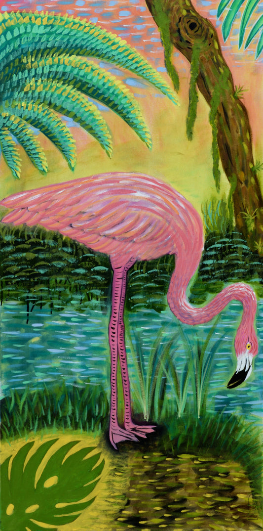 Pink Flamingo at Dusk