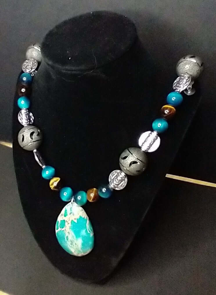 Ancient Alien Necklace Style Turquoise & Blue Tiger Eye