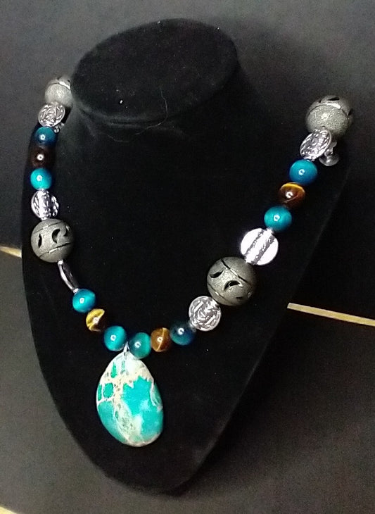 Ancient Alien Style Turquoise Tiger Eye Necklace