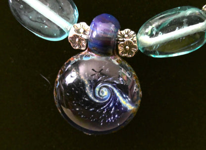 Cosmic Galaxy Art Glass and Turquoise Necklace