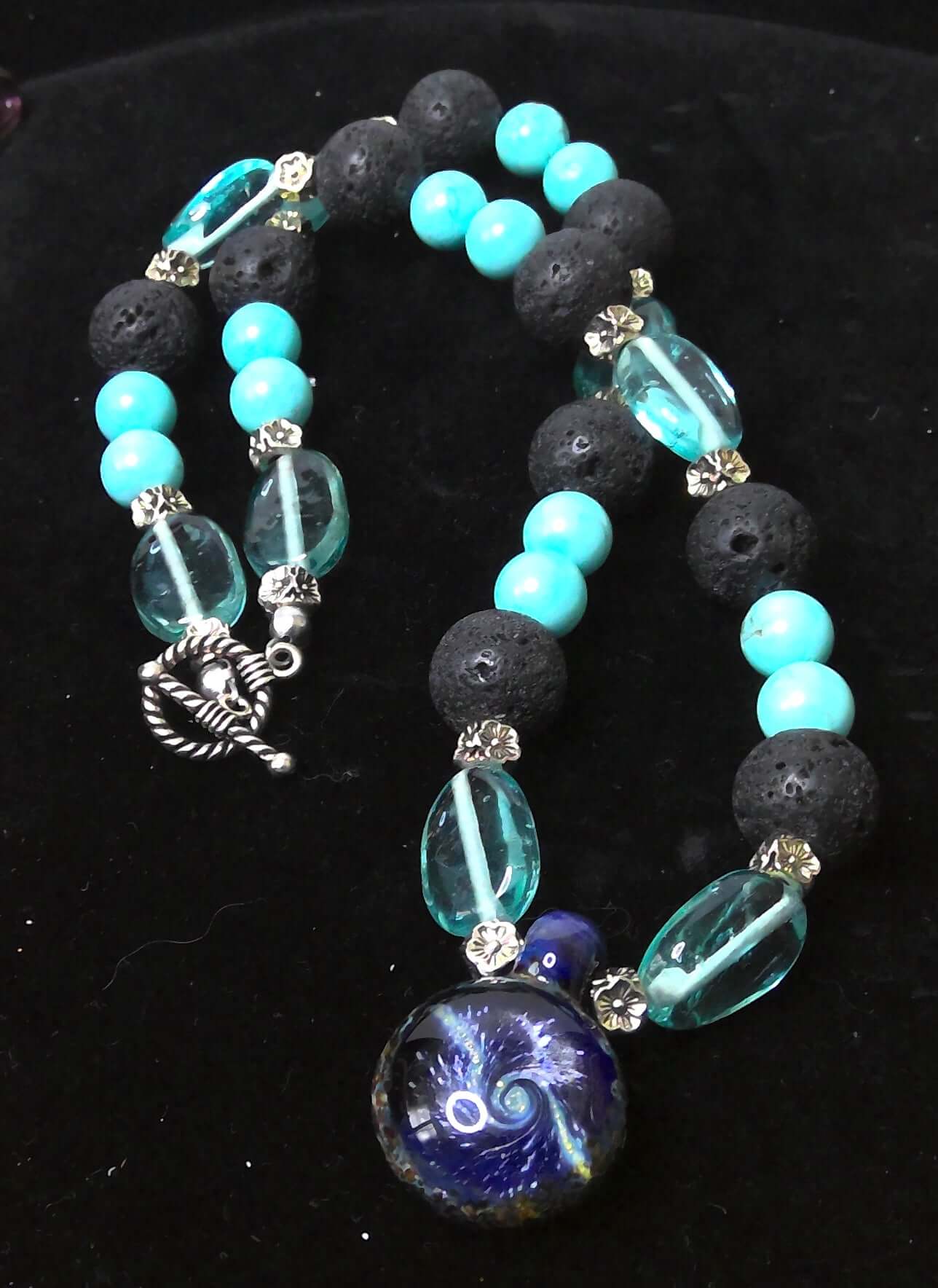 Cosmic Galaxy Art Glass and Turquoise Necklace