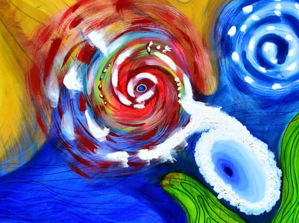 Abstract climate change art painting by William Tucker featuring swirling vibrant colors and dynamic shapes